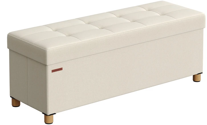 Songmics Sulankstoma taburetė su daiktadėže 38 x 110 x 40 cm, kreminė balta