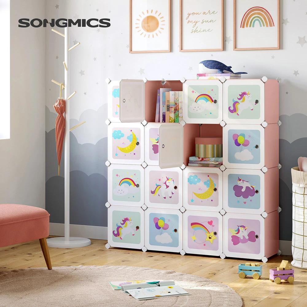 Songmics Vaikų lentynų sistema 16 kubelių rinkinys
