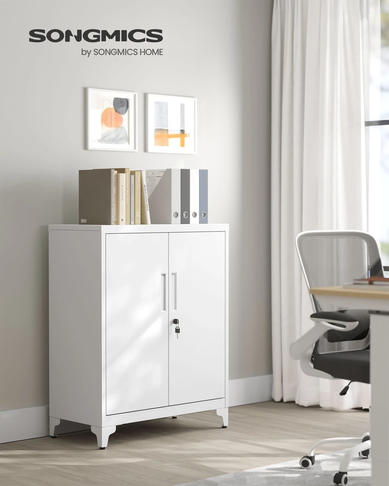 Songmics Užrakinama dokumentų spinta su 2 durelėmis 40 x 80 x 90 cm matinės baltos spalvos