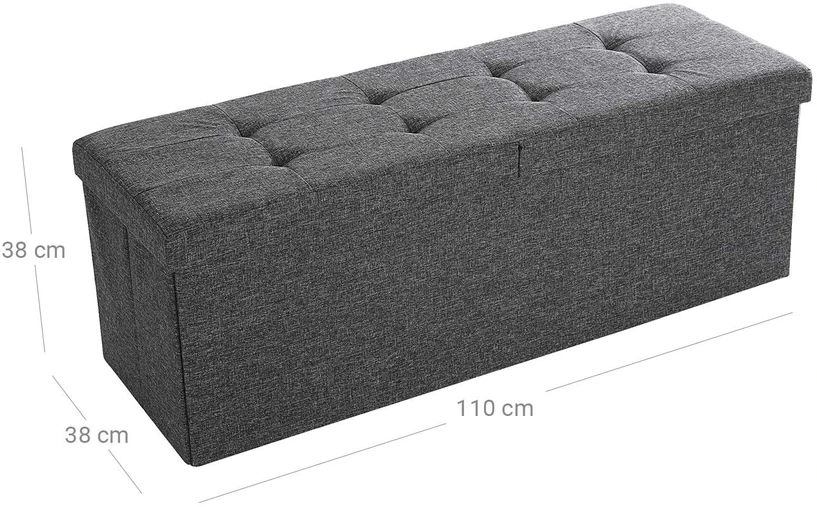 Songmics Suoliukas su atlenkiamu dangčiu 110 cm tamsiai pilkos spalvos