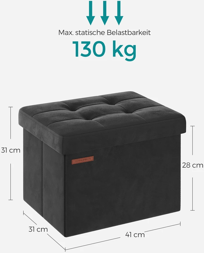 Songmics Velvetinis suoliukas su daiktadėže ir dangčiu rašalas juodas