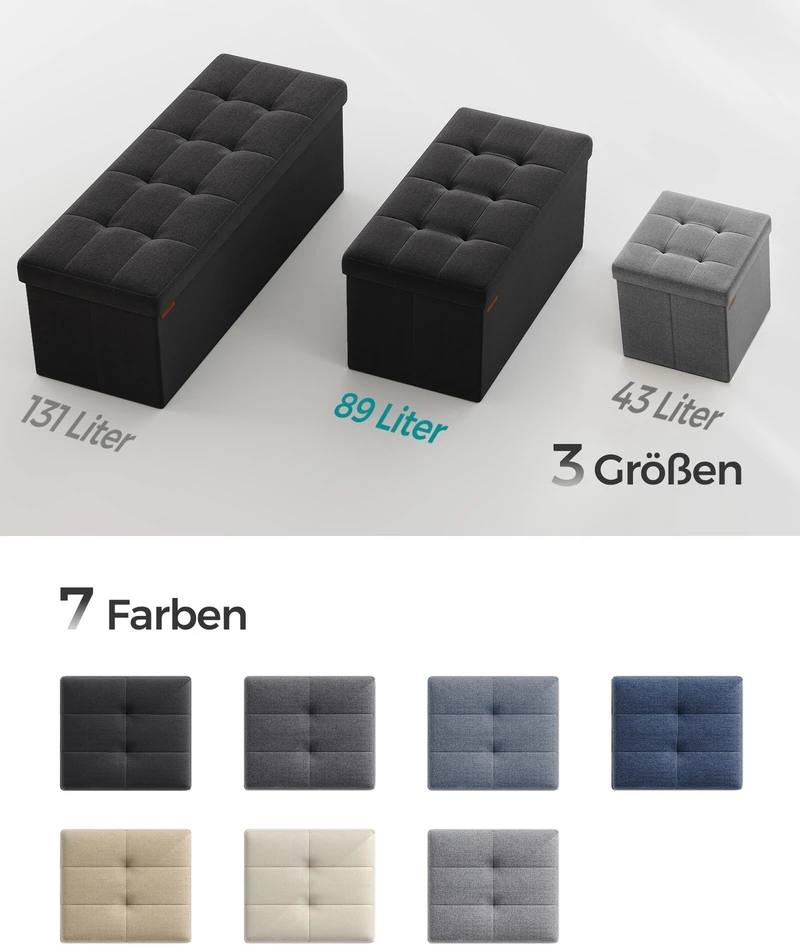 Songmics Sulankstomas 76 cm suolas su daiktadėže, juodas