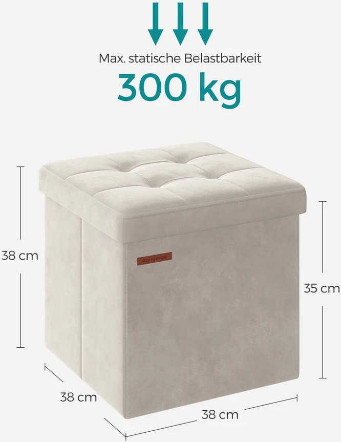 Songmics 38 x 38 x 38 cm suoliukas su daiktadėže iš aksomo