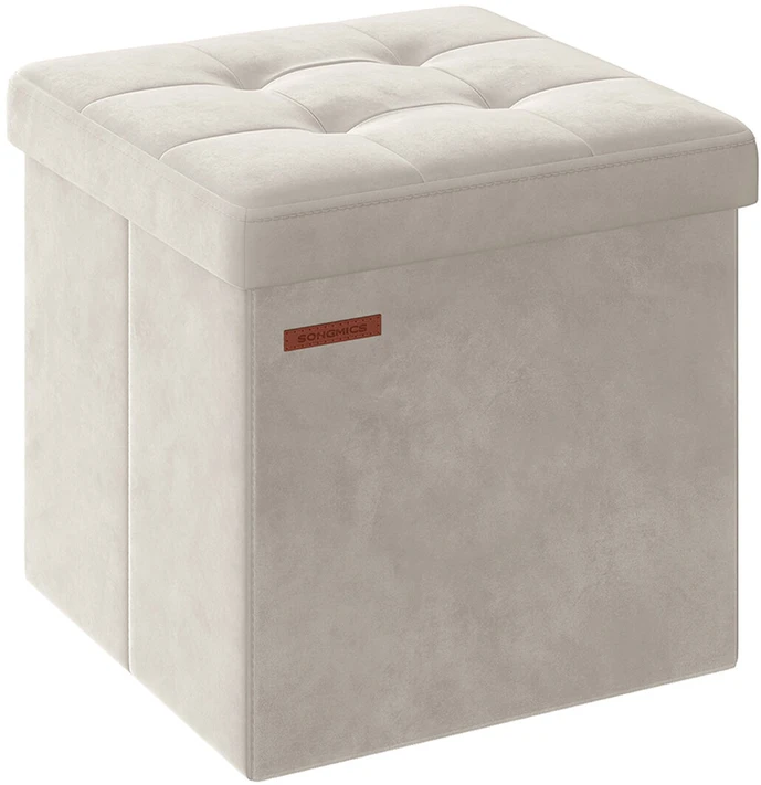 Songmics 38 x 38 x 38 cm suoliukas su daiktadėže iš aksomo