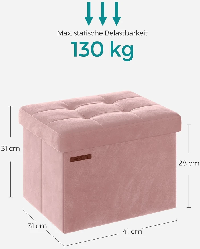SONGMICS daiktų dėžė su dangčiu, apkrova iki 130 kg, pastelinė rožinė