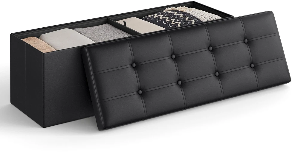 Songmics Minkštas suolas su sandėliavimo vieta 110 cm juodos spalvos