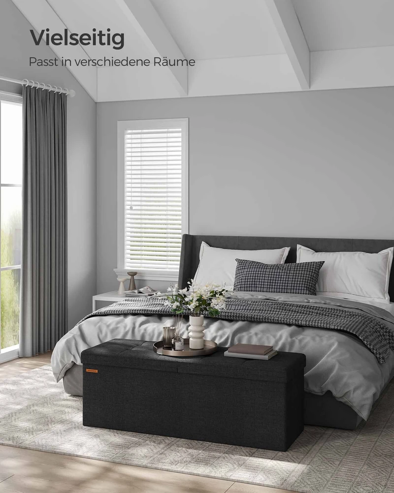 Songmics Suoliukas su daiktadėže 38 x 110 x 38 cm rašalas juodas