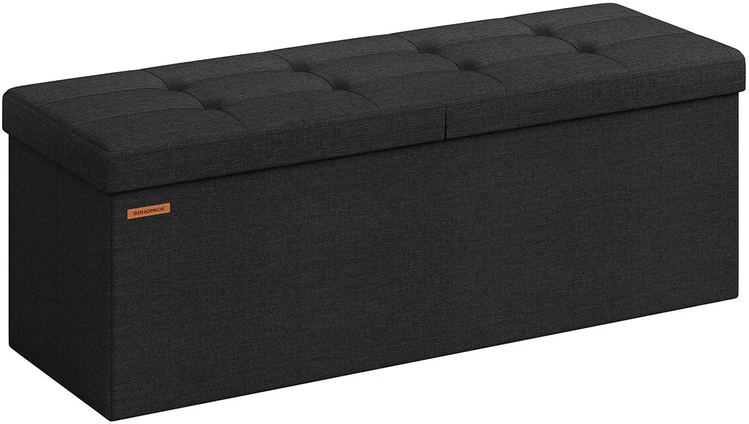 Songmics Suoliukas su daiktadėže 38 x 110 x 38 cm rašalas juodas