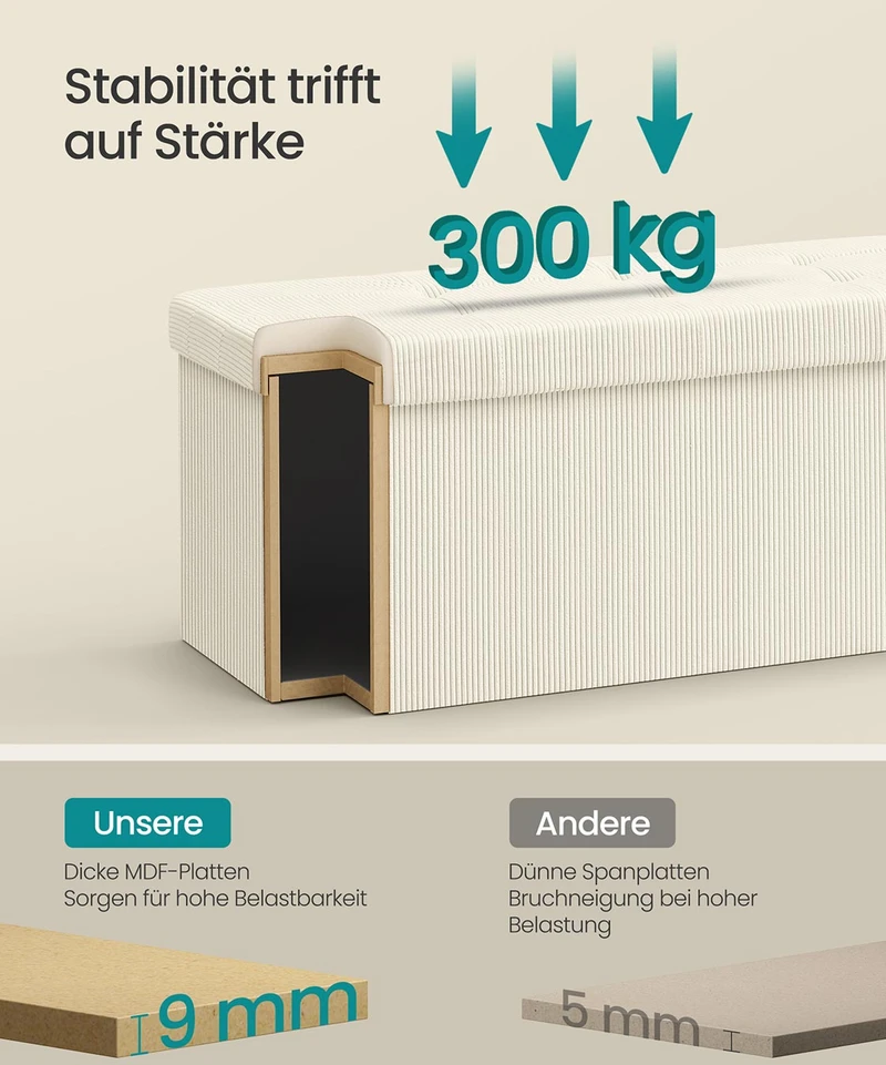 Songmics Pufas, 38x76x38 cm, kreminis