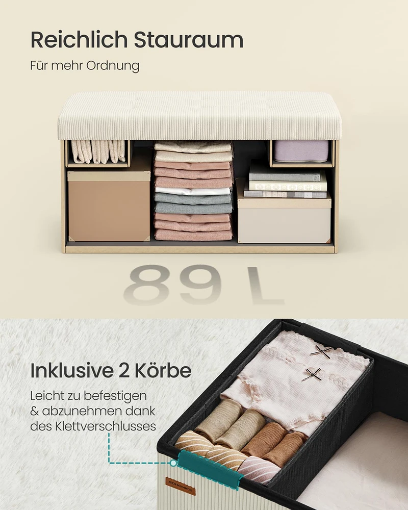 Songmics Pufas, 38x76x38 cm, kreminis