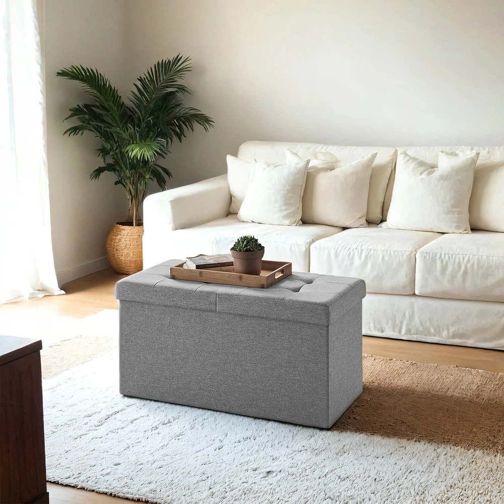 Songmics Pufas su daiktadėže , 76x38 cm, 89 litrų, pilka