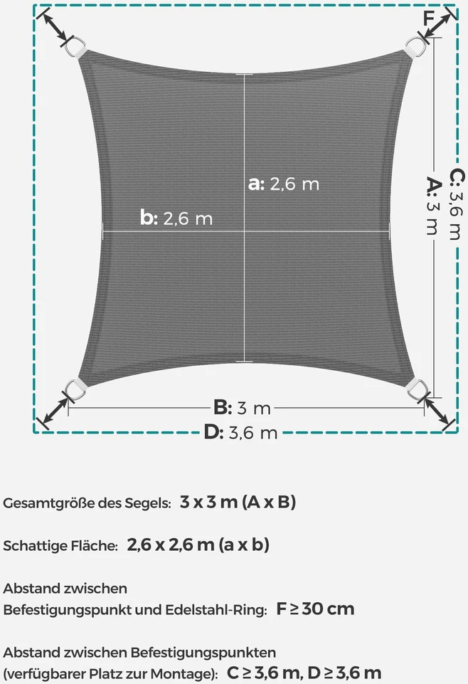 SONGMICS stačiakampė markizė 2 x 3 m, atspari vandeniui, UV apsauga 93%, baltos spalvos, GSH23WT
