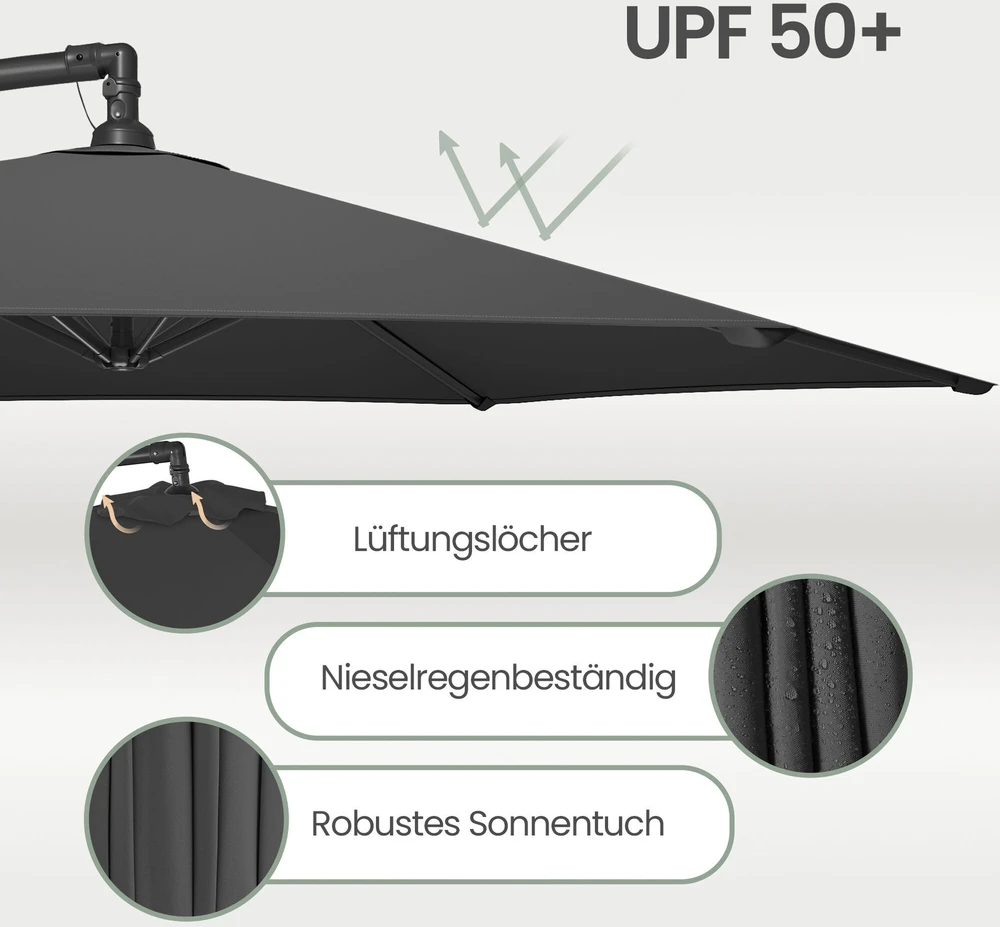 Songmics Konsolinis skėtis, 300 cm d, su stovu