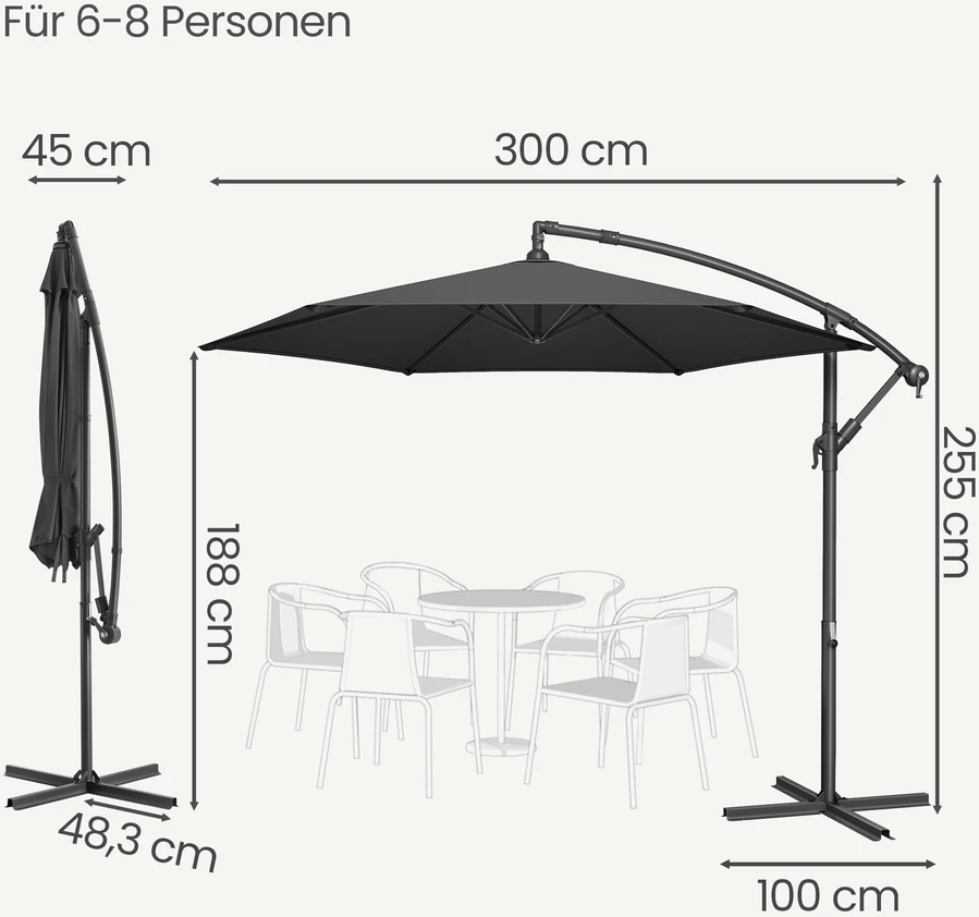 Songmics Konsolinis skėtis, 300 cm d, su stovu