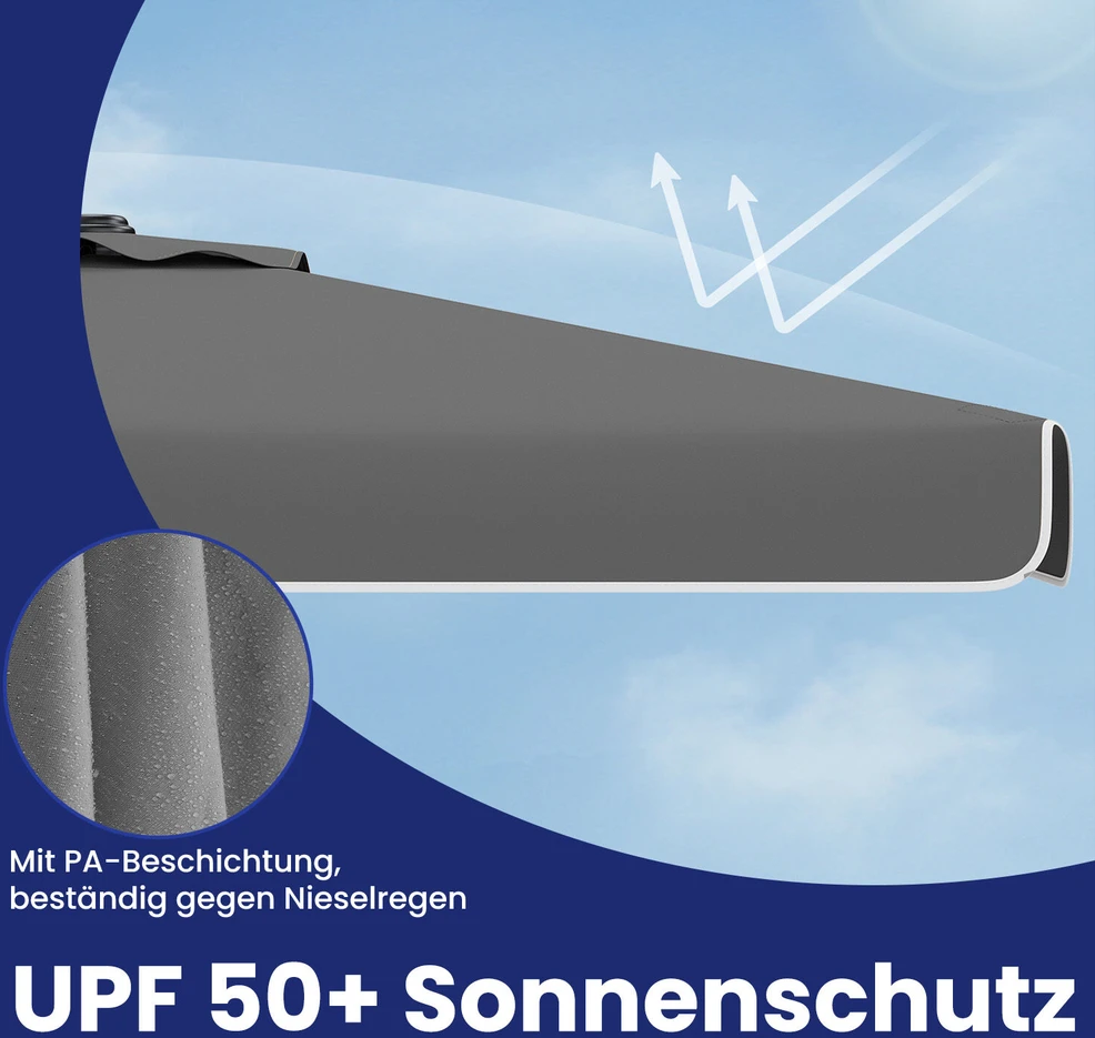 Songmics Stačiakampio formos balkono skėtis 200 x 150 cm, UPF 50+ apsauga nuo saulės