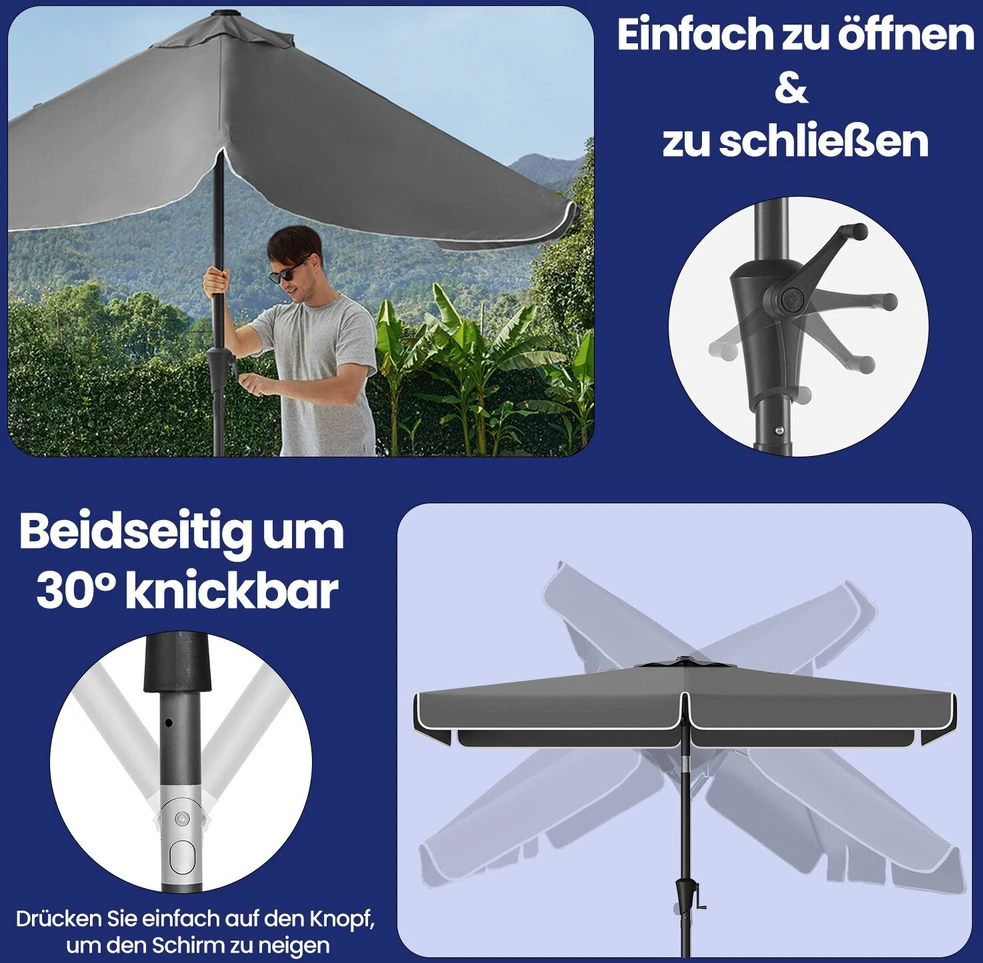 Songmics Stačiakampio formos balkono skėtis 200 x 150 cm, UPF 50+ apsauga nuo saulės