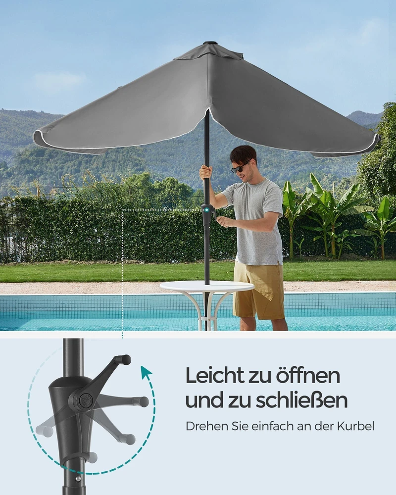 Songmics Skėtis 200 x 150 cm stačiakampio formos pilkos spalvos
