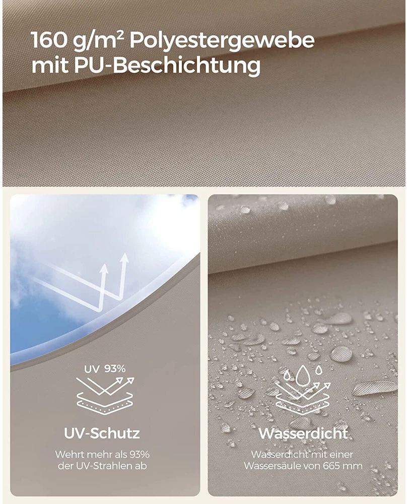 Songmics Stačiakampė saulės burė su PU danga, taupe, 2 x 3 m