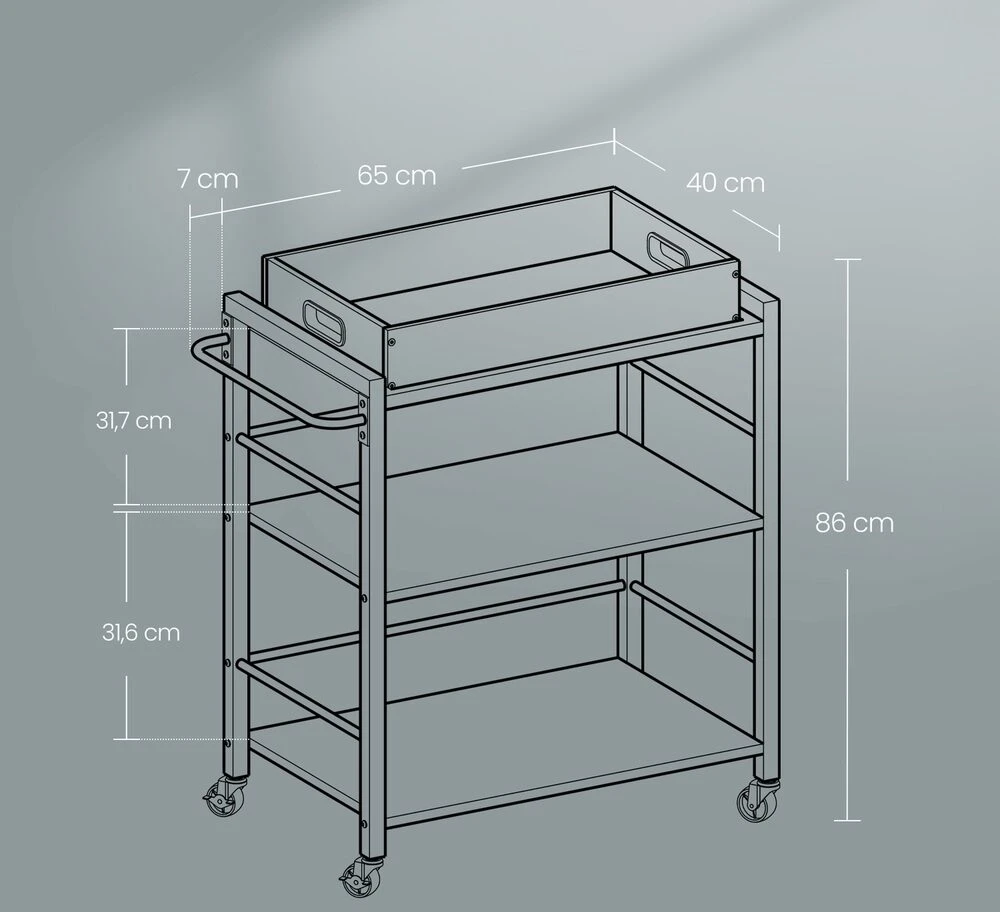 Songmics Virtuvės vežimėlis su padėklu 65 × 40 × 86 cm
