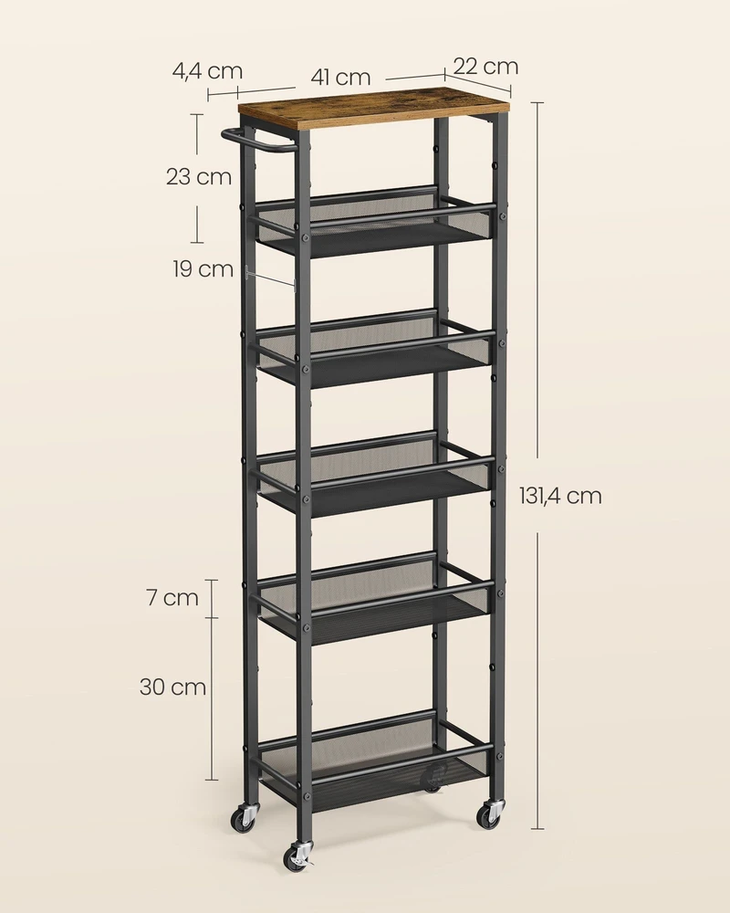 Songmics Siauras virtuvinis vežimėlis su 6 lygiais, 45,4 x 22 x 131,4 cm