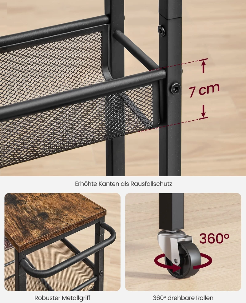 Songmics Siauras virtuvinis vežimėlis su 6 lygiais, 45,4 x 22 x 131,4 cm