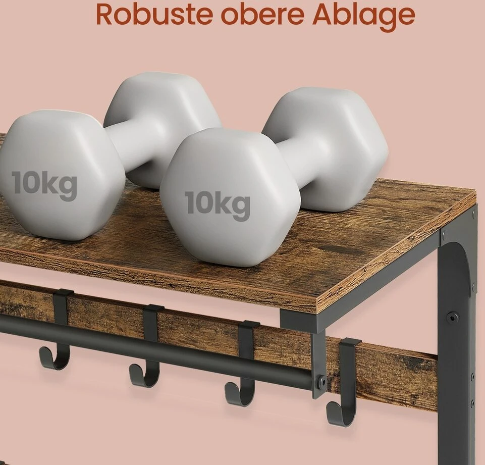 Songmics Sieninė drabužių kabykla su lentyna ir 10 nuimamų kabliukų