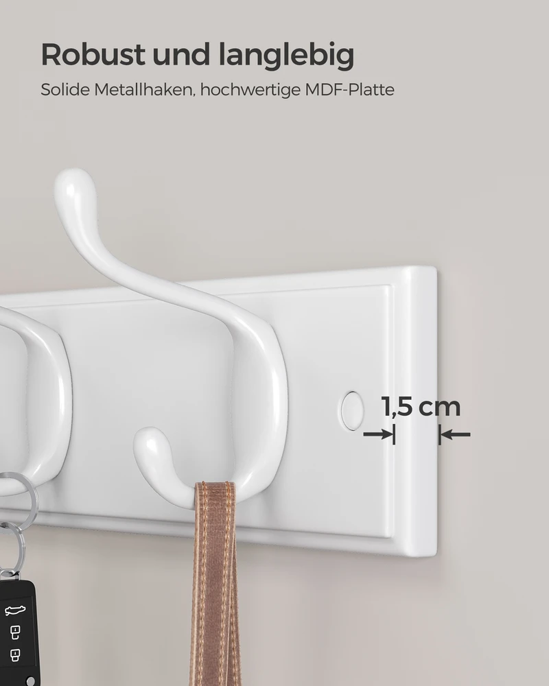Songmics Sieninė pakaba su 4 metaliniais kabliukais Balta