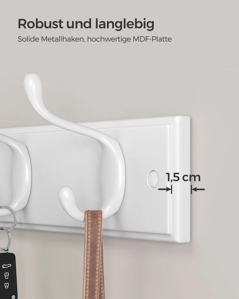 Songmics Sieninė pakaba su 4 metaliniais kabliukais Balta