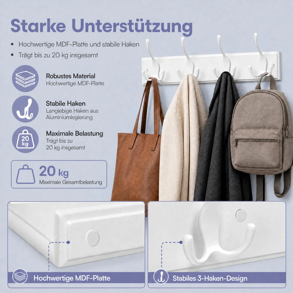 Songmics Sieninė drabužių kabykla, 40x11 cm, balta