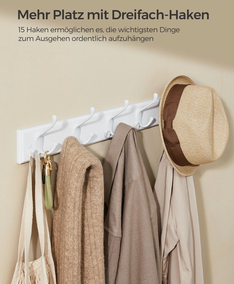 Songmics Sieninis drabužių stovas su 5 trigubais metaliniais kabliukais