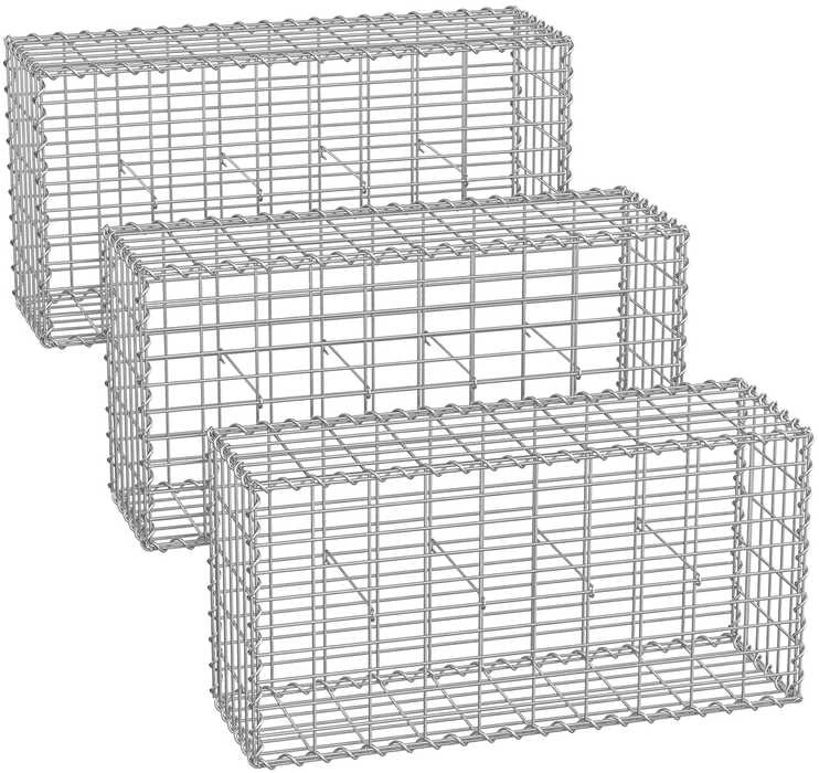 Songmics Gabionų krepšiai su 5 x 10 cm akių dydžiu, 3 sidabriniai krepšiai