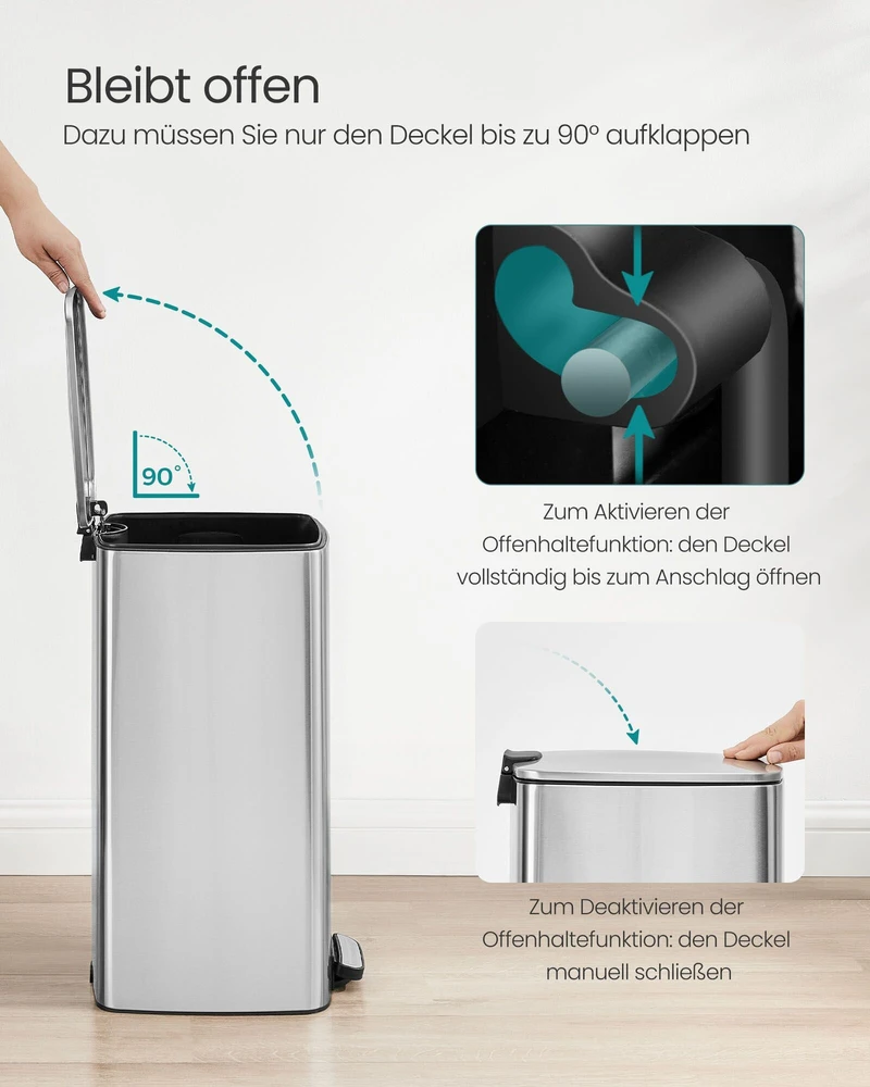 Songmics 30 litrų talpos plieninė šiukšliadėžė metallic sidabrinis