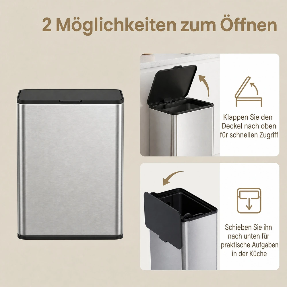 Songmics Šiukšliadėžė 8 L, pakabinama, sidabrinė