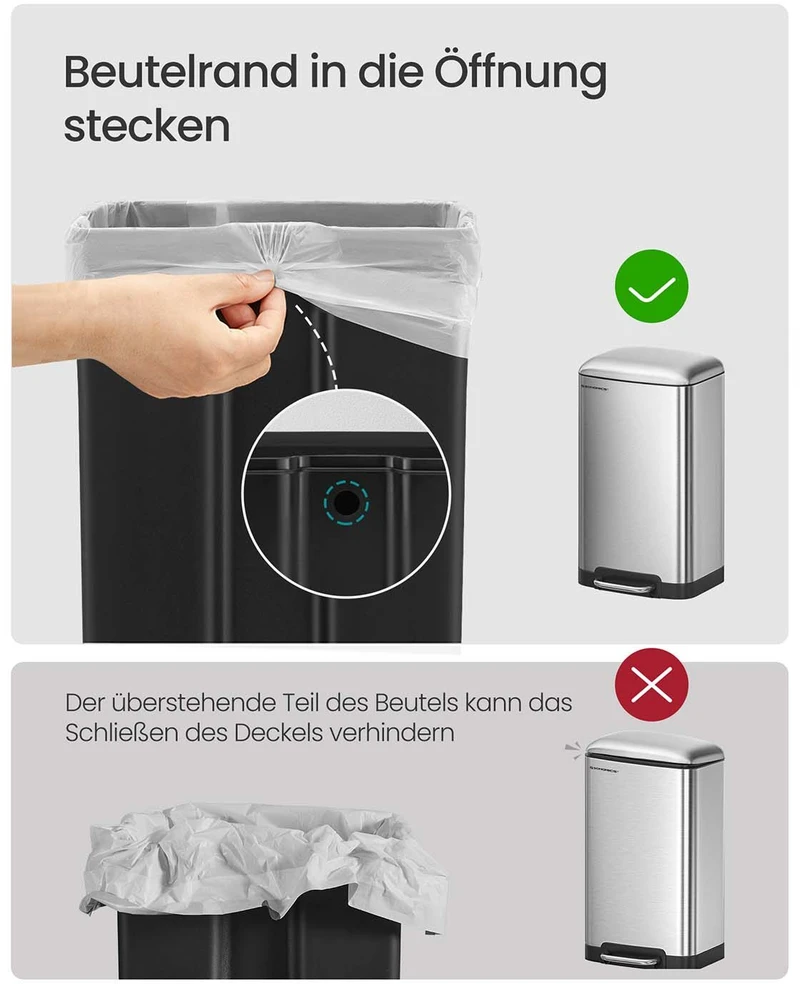 Songmics Šiukšliadėžė 30L nerūdijančio plieno