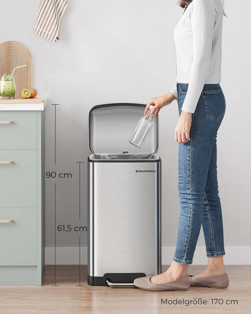 Songmics Šiukšliadėžė 30L nerūdijančio plieno