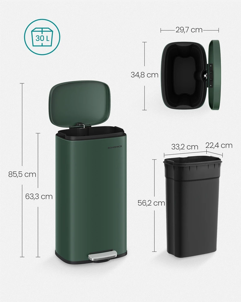 Songmics 30 litrų talpos virtuvės atliekų dėžė "Vintage žalias