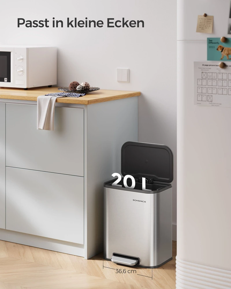 Songmics 20 litrų talpos šiukšliadėžė su dangčiu sidabrinės spalvos metaliku