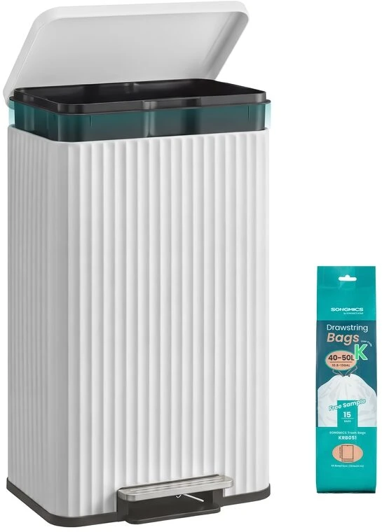 Songmics Šiukšliadėžė su pedalu 50 l baltos spalvos