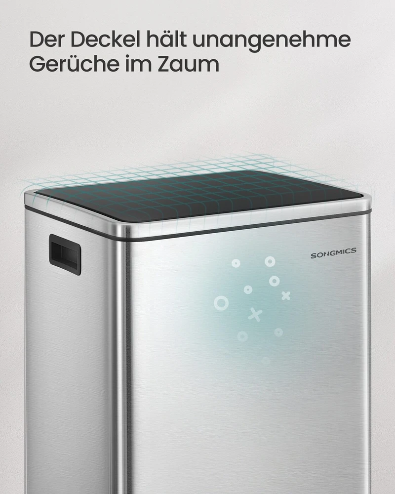 Songmics Šiukšliadėžė su dangčiu, 50 l, sidabrinė