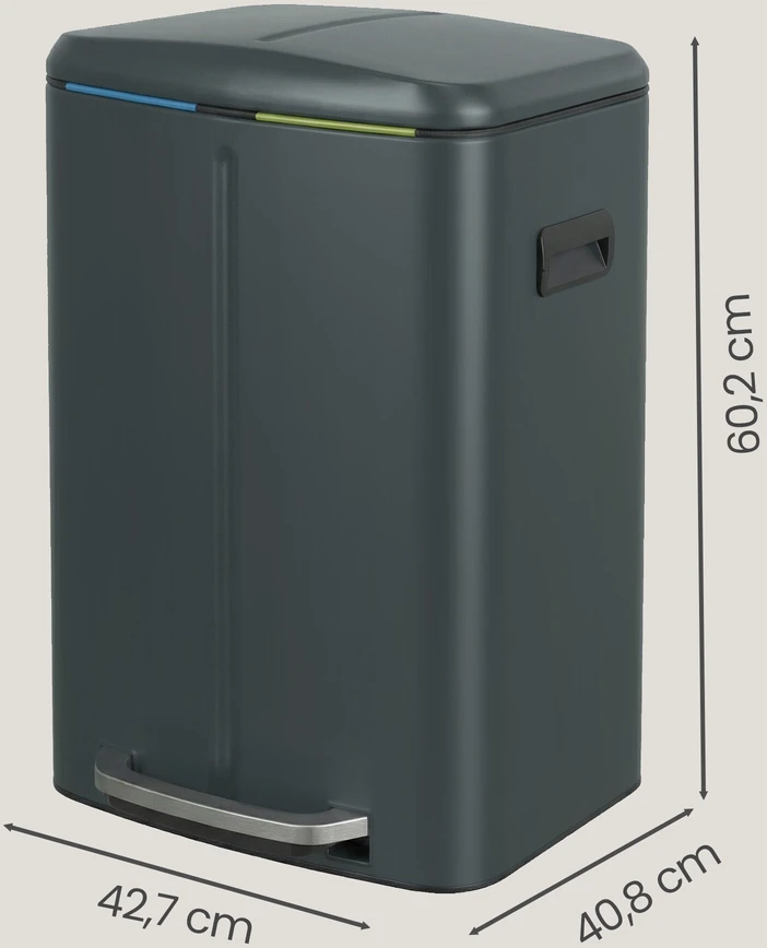 SONGMICS šiukšlių dėžė 2 x 20 l, šiukšlių rūšiavimo sistema su 2 skyrius, metalinė šiukšlių dėžė