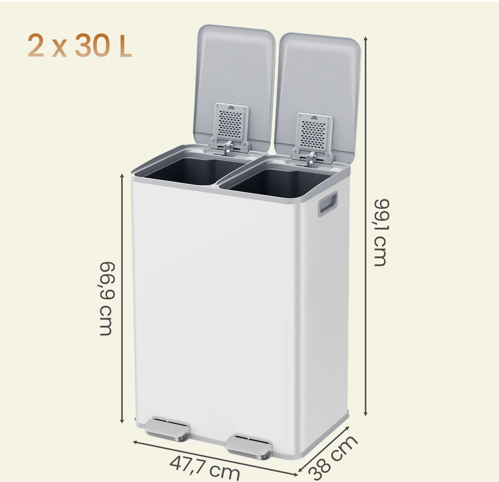 Songmics Šiukšliadėžė 2 x 30 l, 2 skyrių