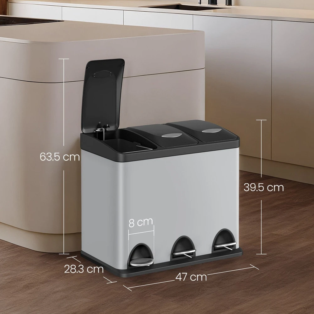 Songmics Atliekų dėžė virtuvei 3 x 8 l plieninė
