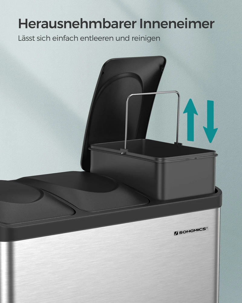 Songmics Didelis 45 litrų talpos atliekų separatorius (3 x 15 l)