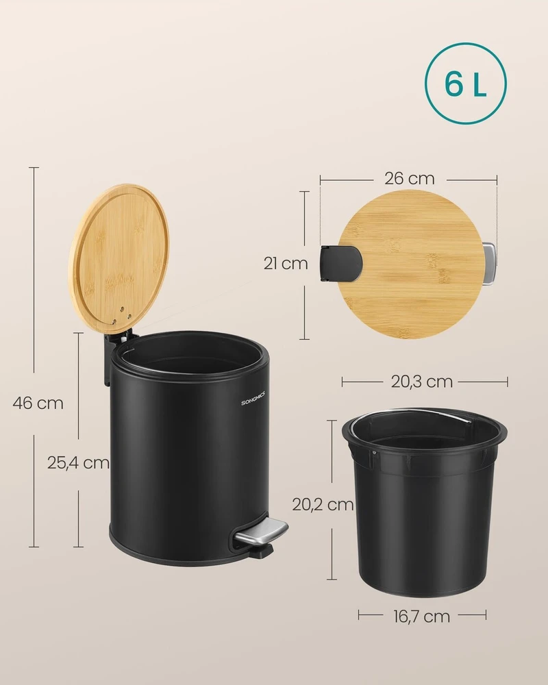 Songmics Šiukšliadėžė 6 l