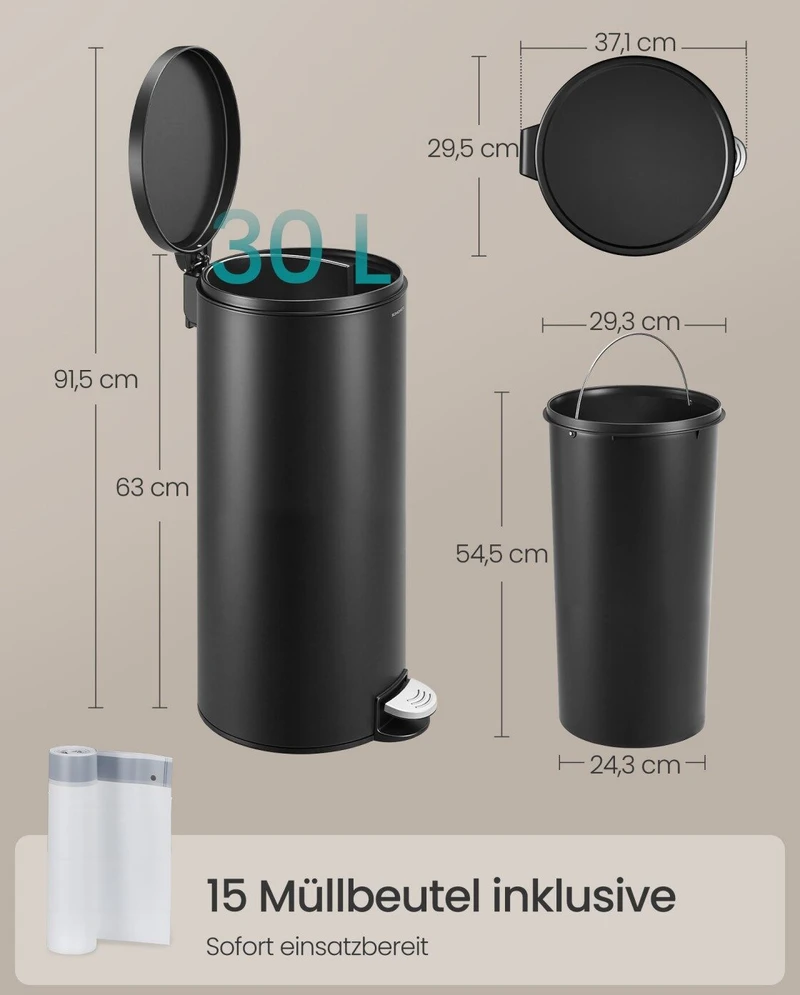 Songmics Šiukšliadėžė 30 l