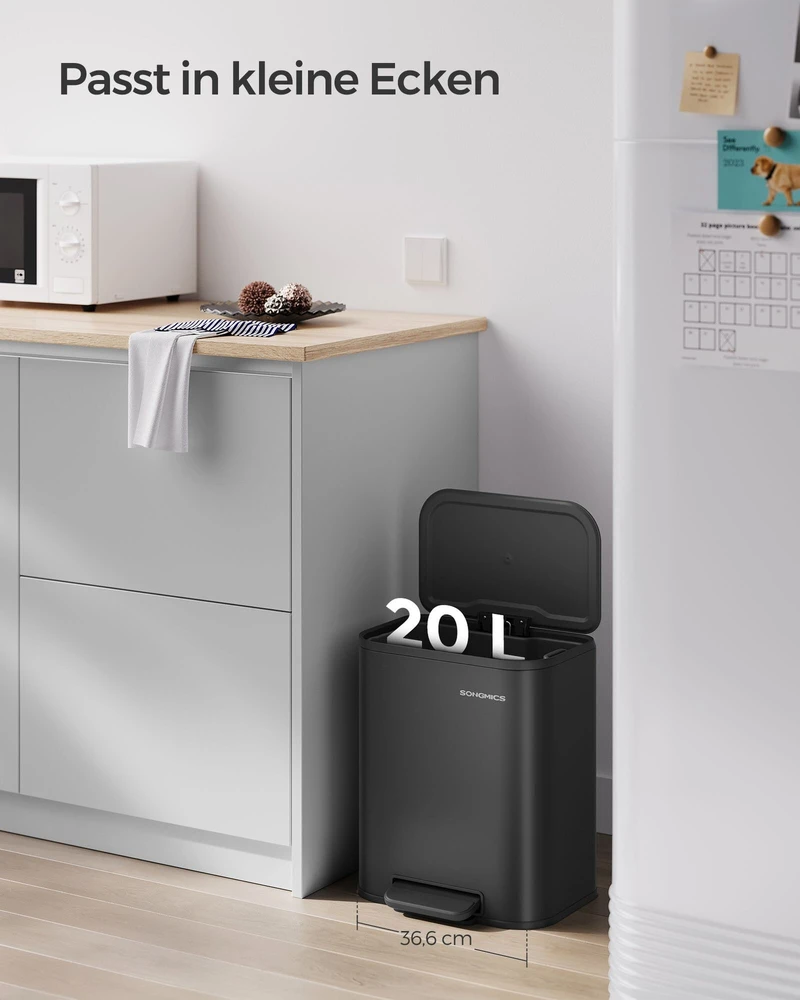 Songmics 20 litrų talpos šiukšliadėžė su dangčiu rašalas juodas