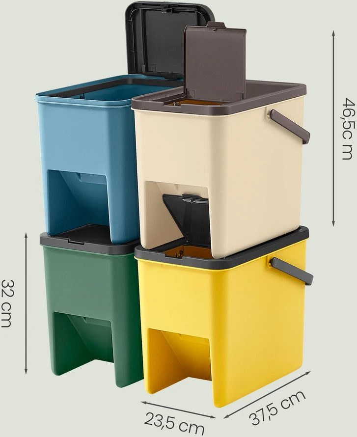 Songmics Atliekų rūšiavimo konteinerių rinkinys 4x20 L
