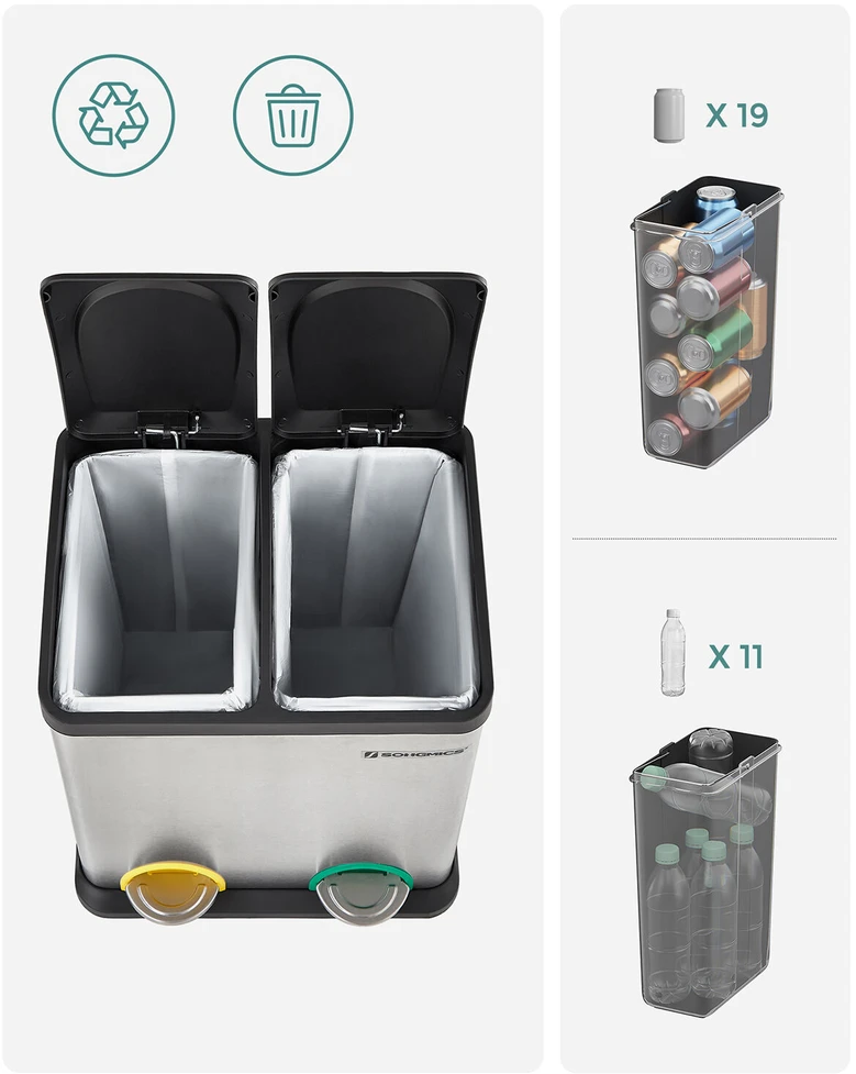 Šiukšlių rūšiavimo dėžė Songmics 30 L (2 x 15 L)