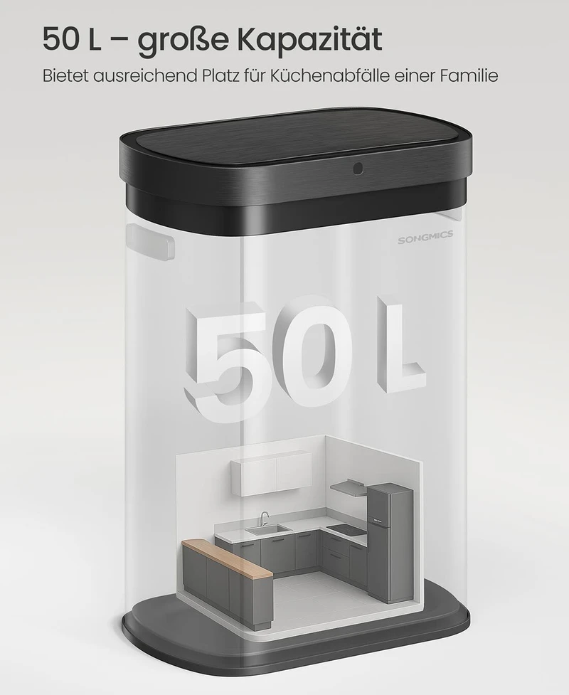 Songmics Automatinė šiukšliadėžė su sensoriumi ir soft-close dangčiu, 50 L