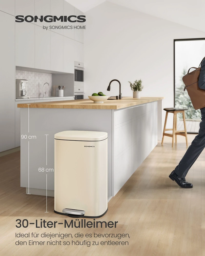 Songmics Virtuvės atliekų dėžė 50 litrų smėlio smėlio spalvos